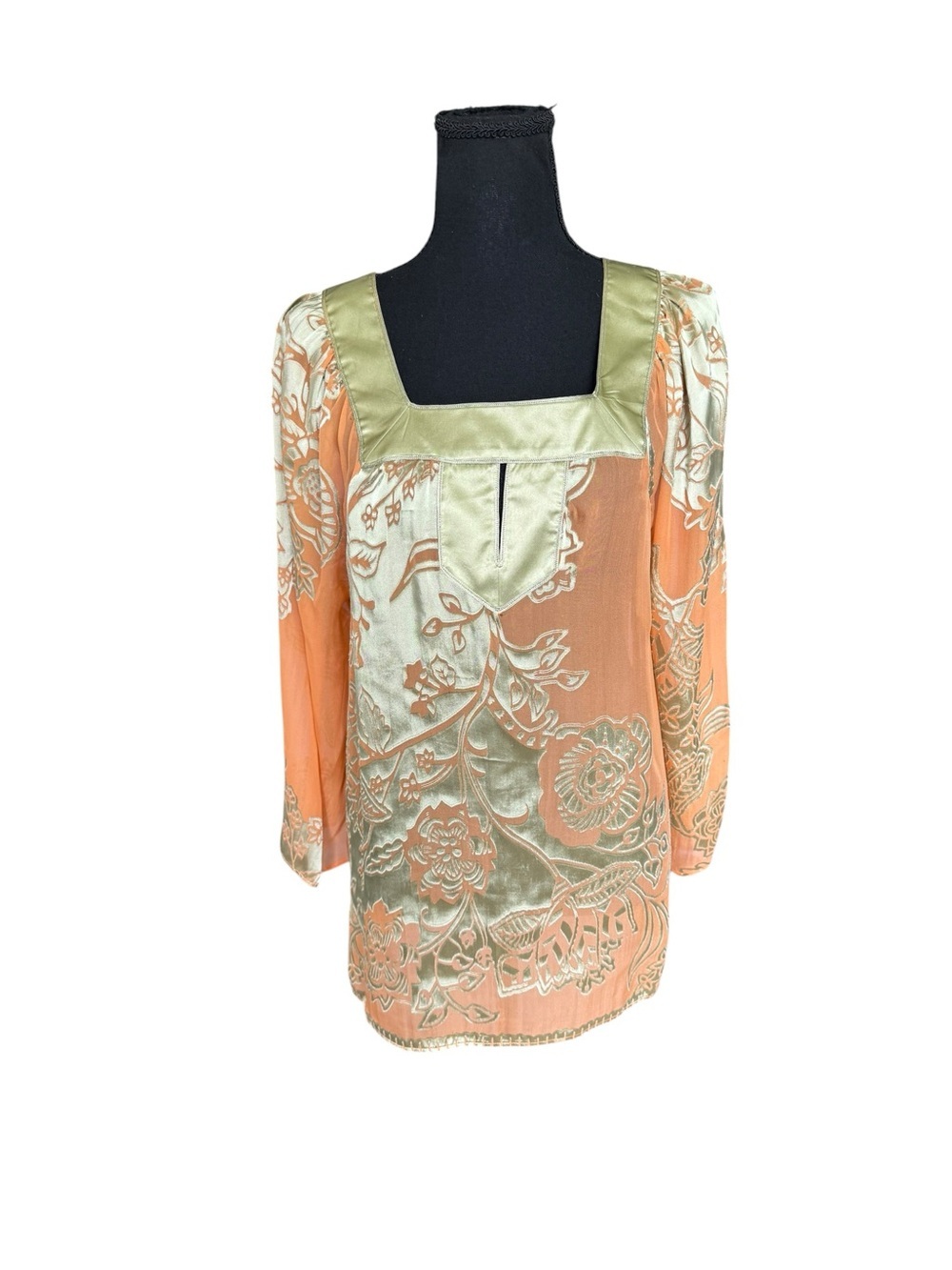 Robert Graham Silk Blend Burnout Floral Boho Tunic Top Medium Quiet Luxury A74